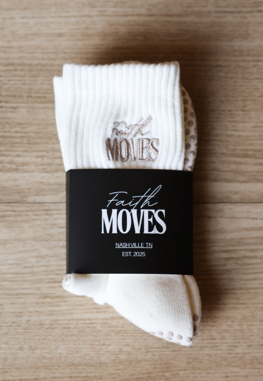 Faith Moves Signature Cream Grip Socks
