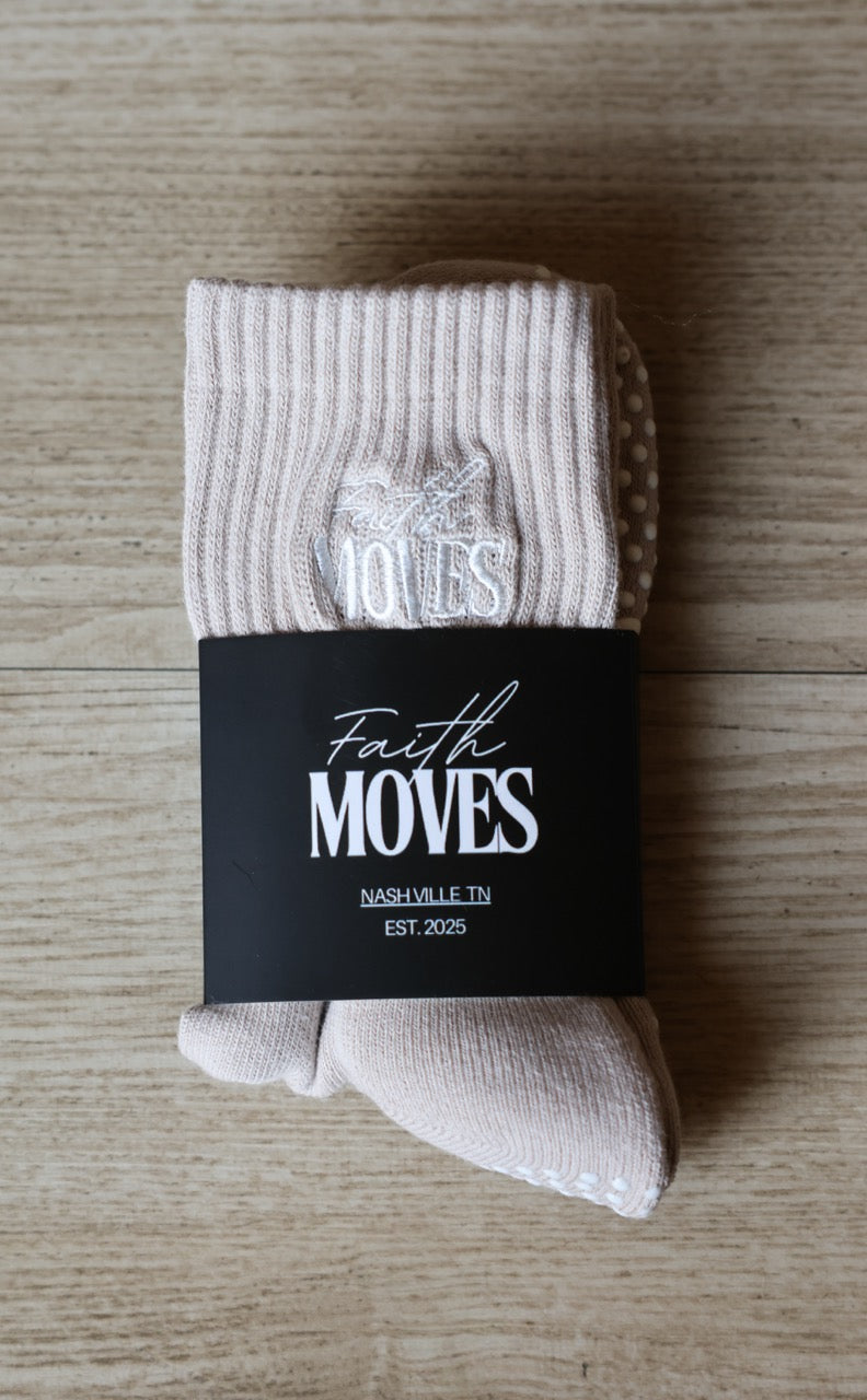 Faith Moves Signature Tan Grip Socks